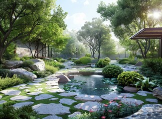 Chinese style garden landscape design renderings