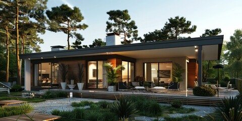 Fototapeta premium Modern Villa with Palm Trees