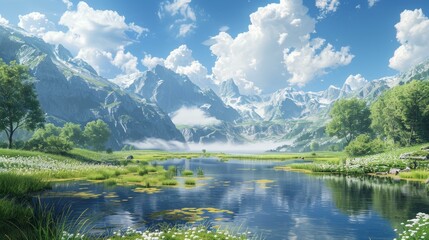 Fototapeta premium Mesmerizing Mountain Landscape with a Clear and Tranquil Lake