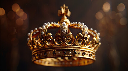 A captivating visual of a 3D golden crown suspended in space against a clean, isolated background, exuding regal elegance and opulence