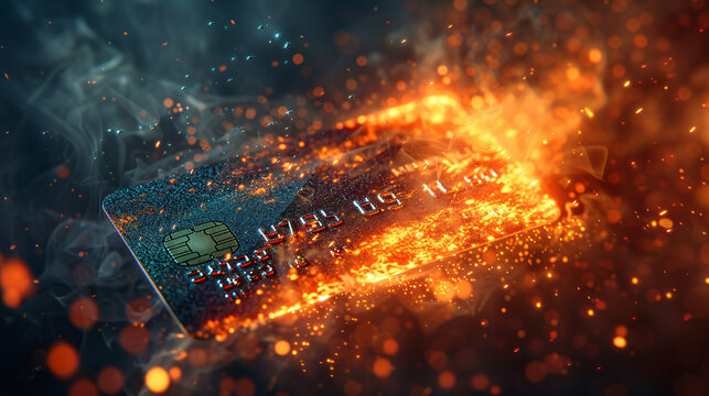 A powerful image of a credit card ablaze against a dark background, evoking the idea of financial ruin and the need for responsible money management