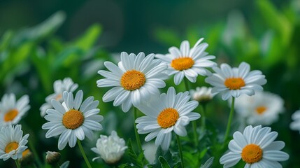 Fototapeta premium White Daisies Blooming in Green Garden