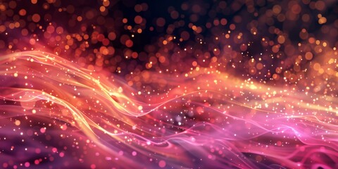 Fototapeta premium Abstract Red and Pink Waves with Glowing Particles