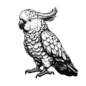 recommend clip art: cockatoo bird animal  illustration. black and white hand drawn cockatoo vector illustration isolated white background
