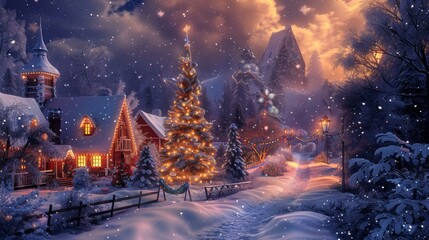 Fototapeta premium Christmas Eve in a Snowy Town