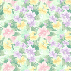 Floral variety color, form natural, seamless fabric pattern.