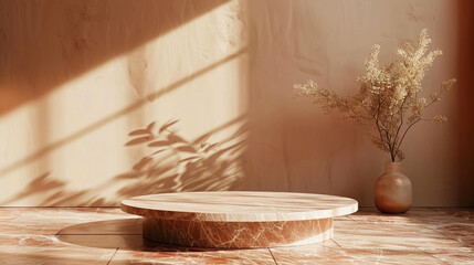 copper-colored empty podium for product presentation against a minimal background.