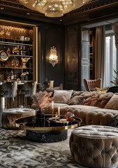 Luxury Interior Space with Living Room and Bar