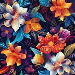 Obraz premium Vibrant Floral Patterns on a Dark Background