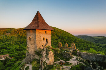 Ruins of a medieval castle Somoska or Somoskoi var. on borders of southern Slovakia and Hungary at...
