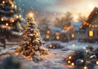 Christmas tree shining in the snow