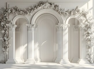 Naklejka premium White Classical Archway with Relief Flowers