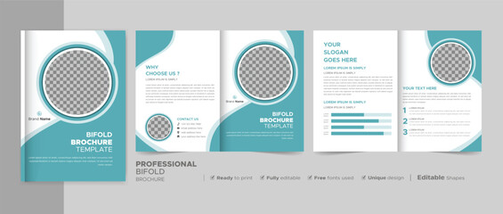Corporate Bi-fold Brochure Template, Catalog, Booklet Template Design. Fully Editable.	