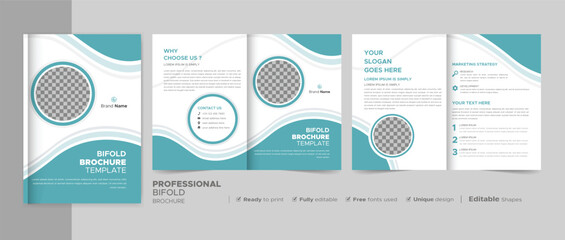 Corporate Bi-fold Brochure Template, Catalog, Booklet Template Design. Fully Editable.	