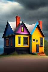 one house on a dark background, surrealism, illustration generated by Ai