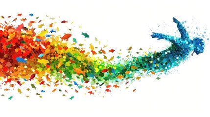 Fototapeta premium A colorful, abstract painting of a person in a blue and red swirl