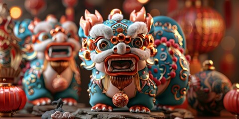 Fototapeta premium Lion Dance Performance at Chinese New Year