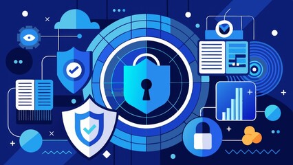 Obraz premium Abstract background vector with security technology and padlock symbol for web banner, business or presentation design template. 