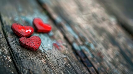 Obraz premium Hearts portrayed on a wooden surface