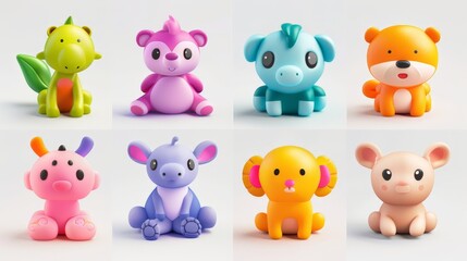Naklejka premium A colorful set of cartoon animals. A set of icons with baby animals highlighted on a white background.