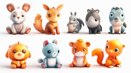 A colorful set of cartoon animals. A set of icons with baby animals highlighted on a white background.