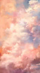 Background of Renaissance Cloud Painting: Pastel Pink Sunrise, Soft Dreamy Light