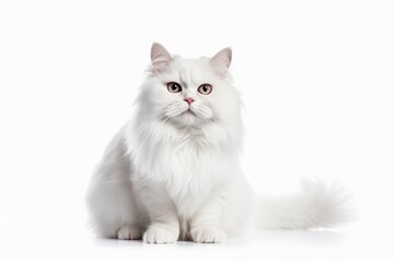 Fototapeta premium Large, beautiful white fluffy cat on a white background. Isolated