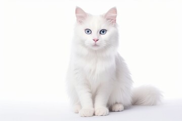 Large, beautiful white fluffy cat on a white background. Isolated