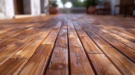 3D illustration of urban patio with wooden teak flooring.  