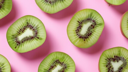 Fototapeta premium Vibrant Pink Kiwi Slice on a Background of Freshness. Summery and Seasonal 4K HD Wallpaper. AI-Generated Background.
