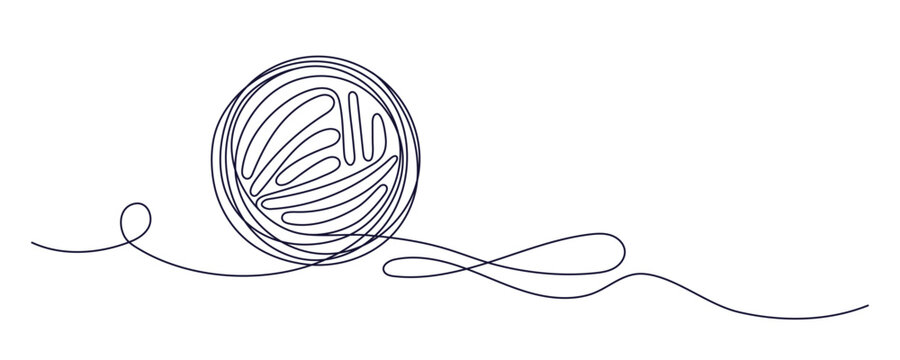 Ball of yarn continuous art line sign Round skein