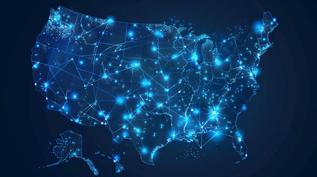 Digital map of USA, High-Tech Digital Map of USA with Network Connectivity