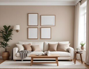 Frame mockup, single vertical ISO A paper size, reflective glass, mockup poster on the wall of the bedroom. Interior mockup. Apartment background. Modern interior design. 3D illustration, 3D render