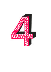 number, 5, 0-9, pink,black, four