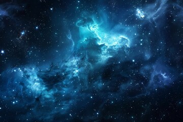 Starry sky with a cluster of stars and a bright blue nebula