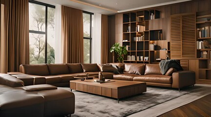 Modern Living Room Interior With Teak Wood Furniture