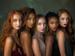 Fototapeta premium A group of diverse women with different skin tones and hair colors. AI.
