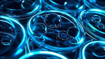 Bright blue neon circles enhance high-tech visual communications.
