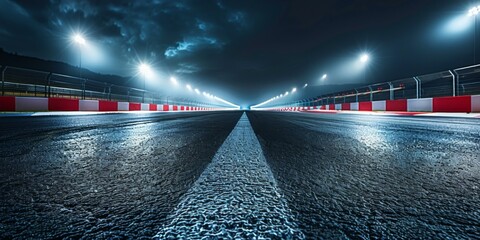 Race track at night with dramatic lighting. AI.