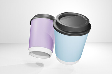 Double deck coffee cup mockup 3d illustration image black cover.