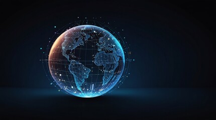 Fototapeta premium Abstract blue world map concept with network lines, representing global internet connections across continentss