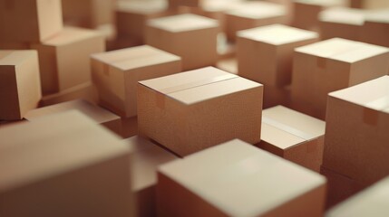 cardboards boxes in a bright room.