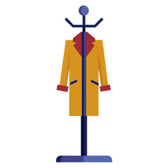vector illustration of a wooden coat rack with a brown coat hanging on it