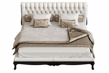 bed isolated on white background, interior furniture, 3D illustration, cg render