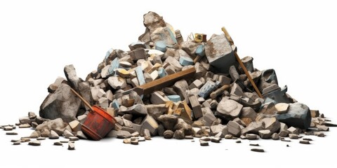 Construction debris from concrete, asphalt after the construction of the house isolated on white background.