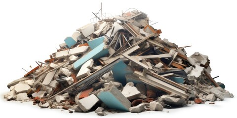 Construction debris from concrete, asphalt after the construction of the house isolated on white background.