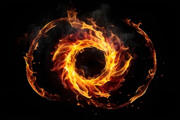 Circle Fire Flame  On Isolated Black background generative Ai 