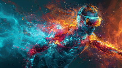 Fototapeta premium Athlete using AR to visualize joint pain, digital art