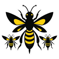 Set of Black Wasp black vector on white background