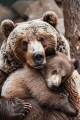 Fototapeta premium Two bears embracing, suitable for wildlife themes